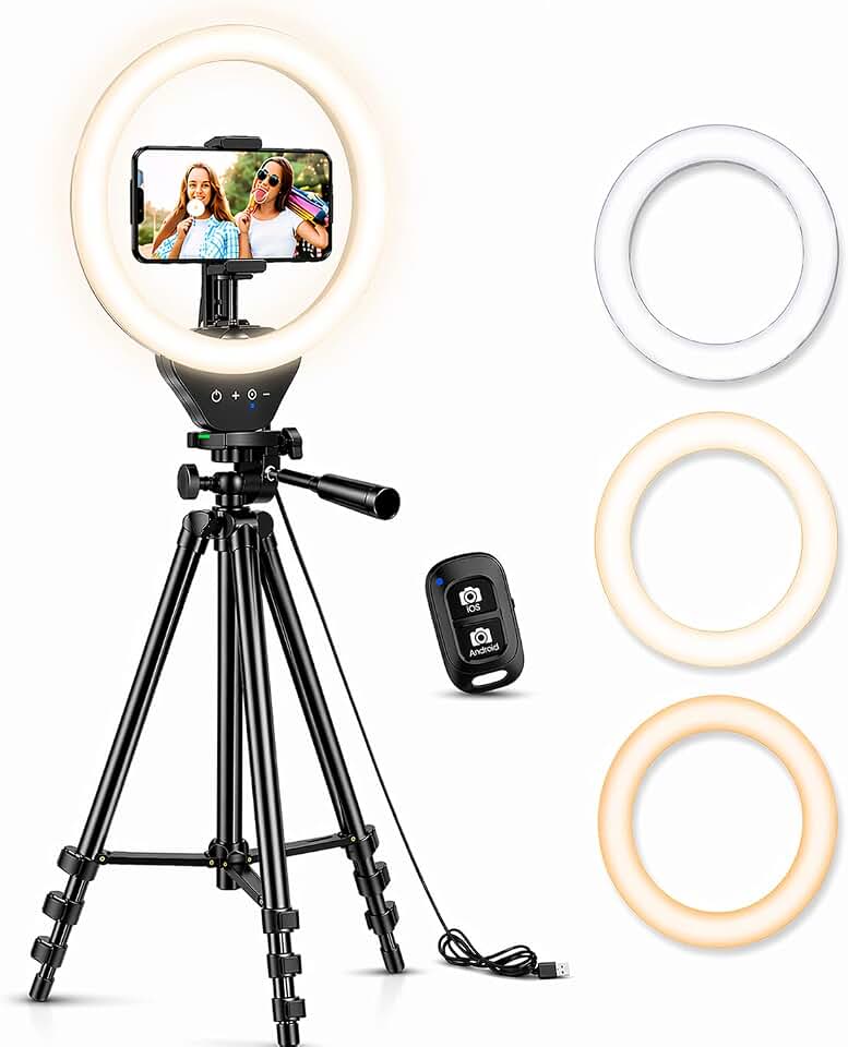 Anel de Luz LED Sensyne 25cm com Tripé Extensível 127cm e Suporte para Smartphone, 3 Modos de Cor, USB