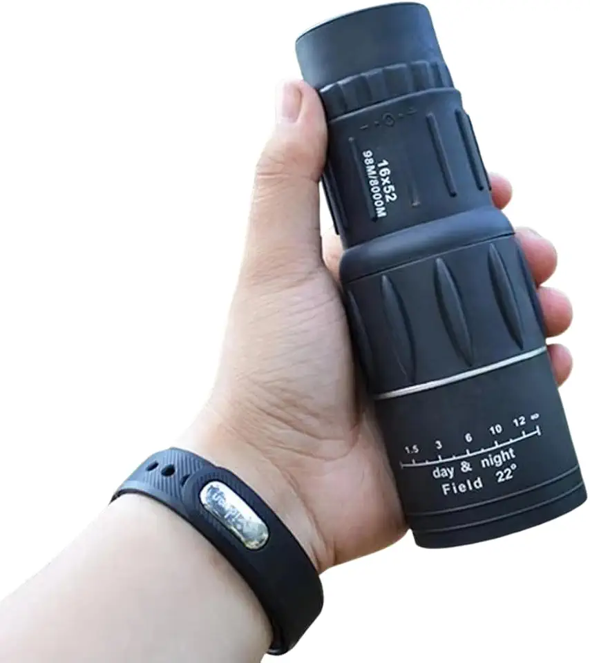 Monóculo Profissional Tático 16×52 Alta Definição – Zoom Longo Alcance | 66 Metros à 8 km, Lente HD, Compacto, Resistente, à Prova d’Água c/Alça - Ideal para Viagem, Esporte e Camping