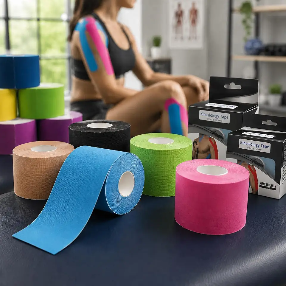 Fita Kinésio Tape Bandagem Elástica Adesiva Profissional 5cm x 5m, Ideal Para Fisioterapia, Recuperação Muscular, Lesões PREMIUM - Cores Sortidas