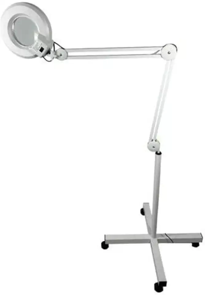 Lupa Luminária Articulada Led Estética Tripé Rodinhas Branca