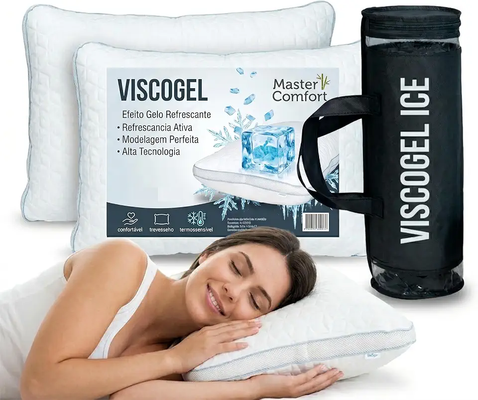Master Comfort - Travesseiro ViscoGel Ice | 70x50cm | Viscoelástico com Gel | Altura ajustável e malha de toque gelado e refrescante | Para um Sono Revigorante