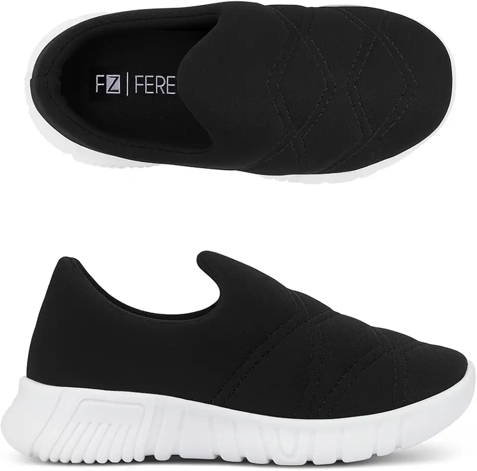 Tênis Slip-on Casual Preto, Calce Fácil, Escola, Brincar, Aulas, Confortável