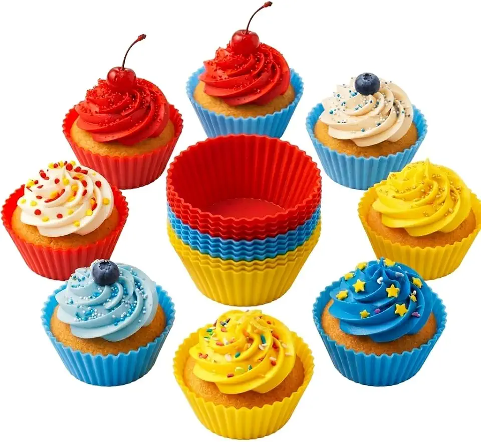 Kit 10 Formas de Silicone para Cupcake e Muffin – Antiaderentes, Reutilizáveis, Silicone Grau Alimentício Livre de BPA, Alta Resistência Térmica, para Air Fryer, Forno e Micro-ondas, Cores Sortidas