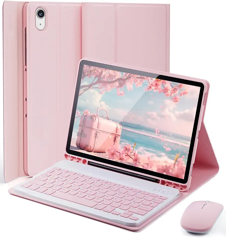 Capa Teclado para iPad 11ª A16 e iPad 10ª Geração 2025/2022 10,9/11 polegadas Capinha com Taclado [Suporte de lápis] com [Mouse] - Rosa