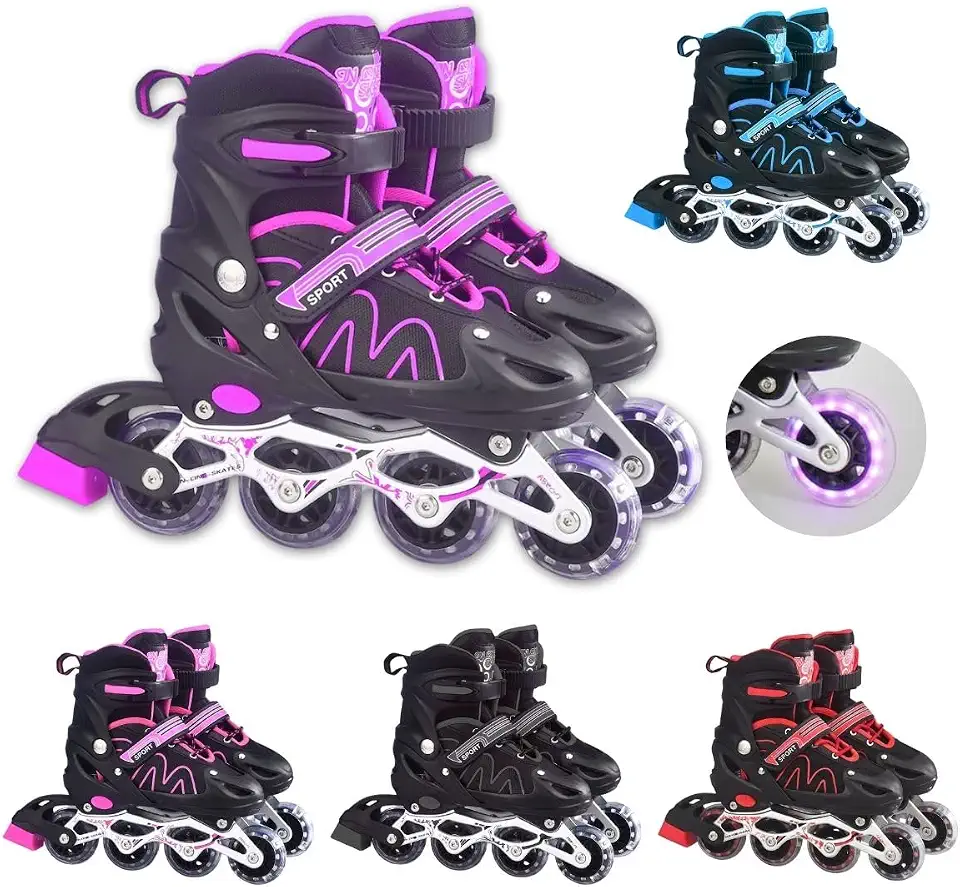 Patins Roller Ajustável Inline 4 Rodas Adulto Rodinha Led