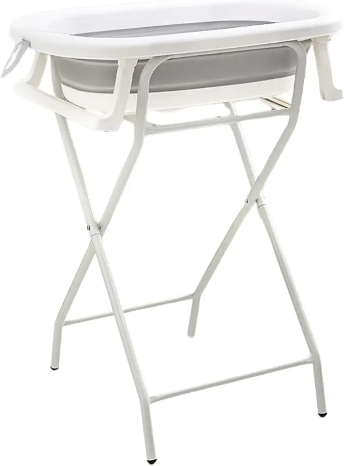 PIPDIP Kit Banheira Dobrável de Bebê, Infantil, Modelo 3 em 1, Com Encosto, Capacidade de até 44 Litros, Portátil, Suporte de Altura, Plástico e Borracha e Ferro, Branco e Cinza. (Branco com Cinza)