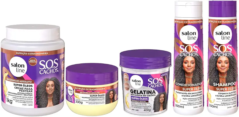 Kit Tratamento dos Meus Cachos com SOS Cachos Super Óleos, Salon Line, Vegano - Para Cacheados e Crespos, 5 Unidades