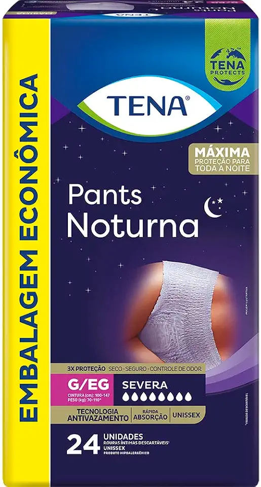 Tena Pants Noturna, Roupa Íntima para Incontinência Urinária, G/EG - 24 unidades