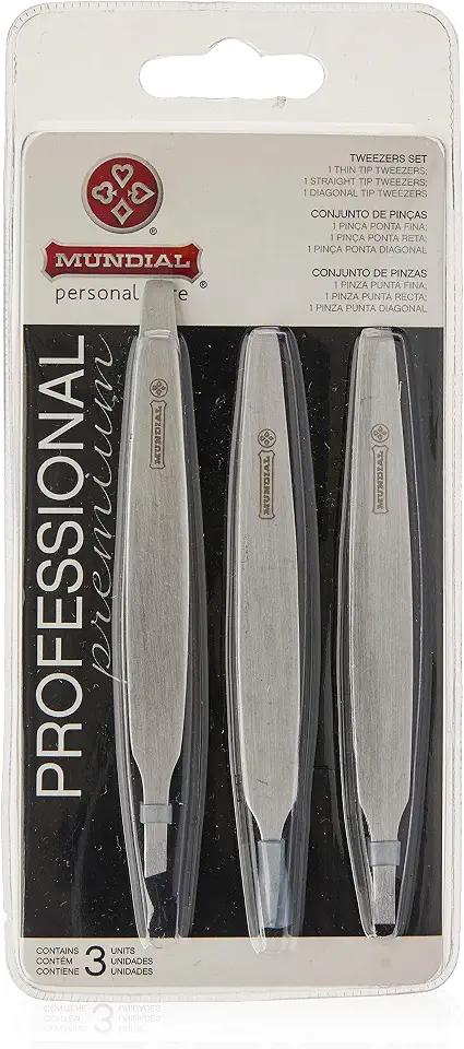 Kit Pinças Profissionais 3 Peças, Mundial S/A, Prateado
