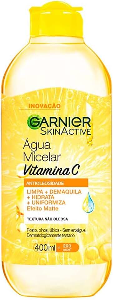Garnier SkinActive, Água Micelar Antioleosidade com Vitamina C, Remove a Maquiagem e Ilumina a Pele com Ação Hidratante, Tonificante e Fórmula Oil Free, 400ml