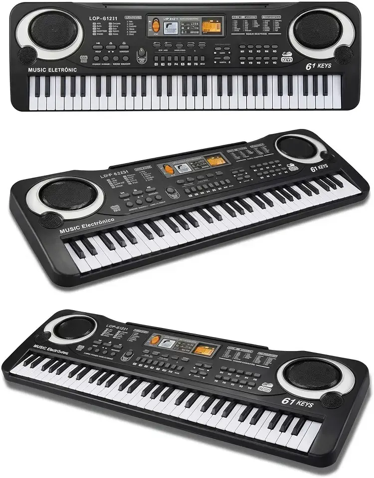 Teclado Musical Infantil Eletrônico Digital Preto com Sons Educativos Instrumento de Aprendizagem Funciona na Tomada