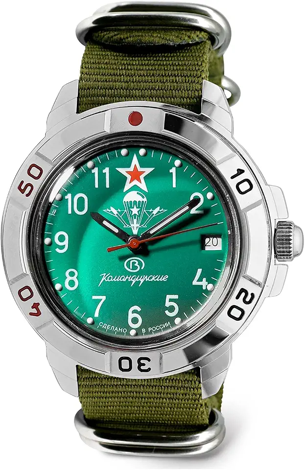 VOSTOK | Relógio masculino Komandirskie VDV Airborne Troops Commander Russian Military Mechanical | Série 307, Militar, 431307 green