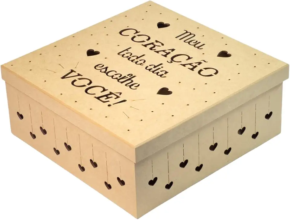 Sellor Caixa em MDF Corte a Laser Presente Surpresa Dia dos Namorados Coração Festa na Caixa 25cm x 25cm x 10cm