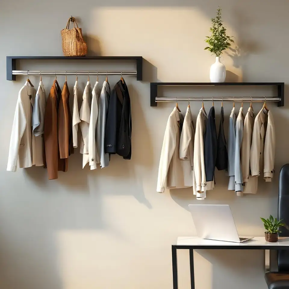 Kit 2 De Cabideiros De 50cm Arara Parede Suspensa Para Roupas (Preto)