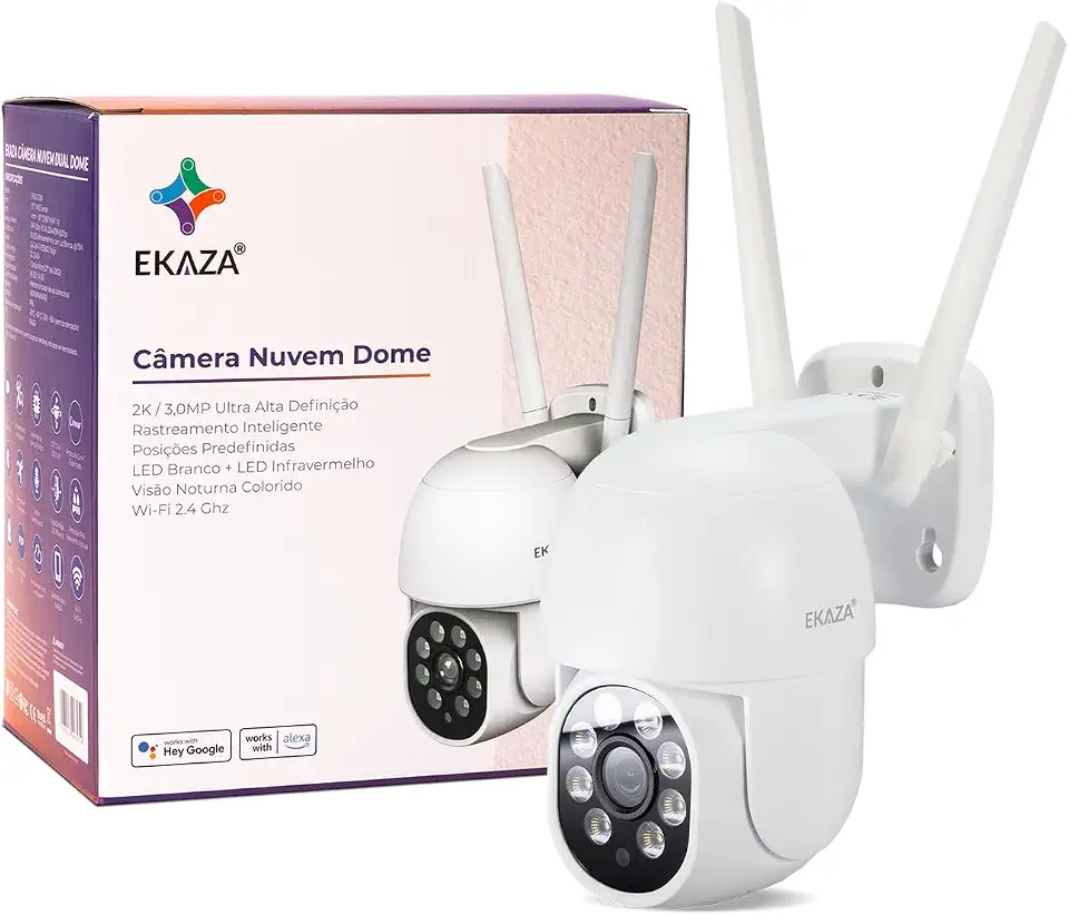 EKAZA Câmera de Segurança Externa Inteligente Nuvem Dual Dome, WiFi, IP65, H 310°/ V 140°, Compatível com Amazon Alexa e Google Assistant - EKJS-T3188