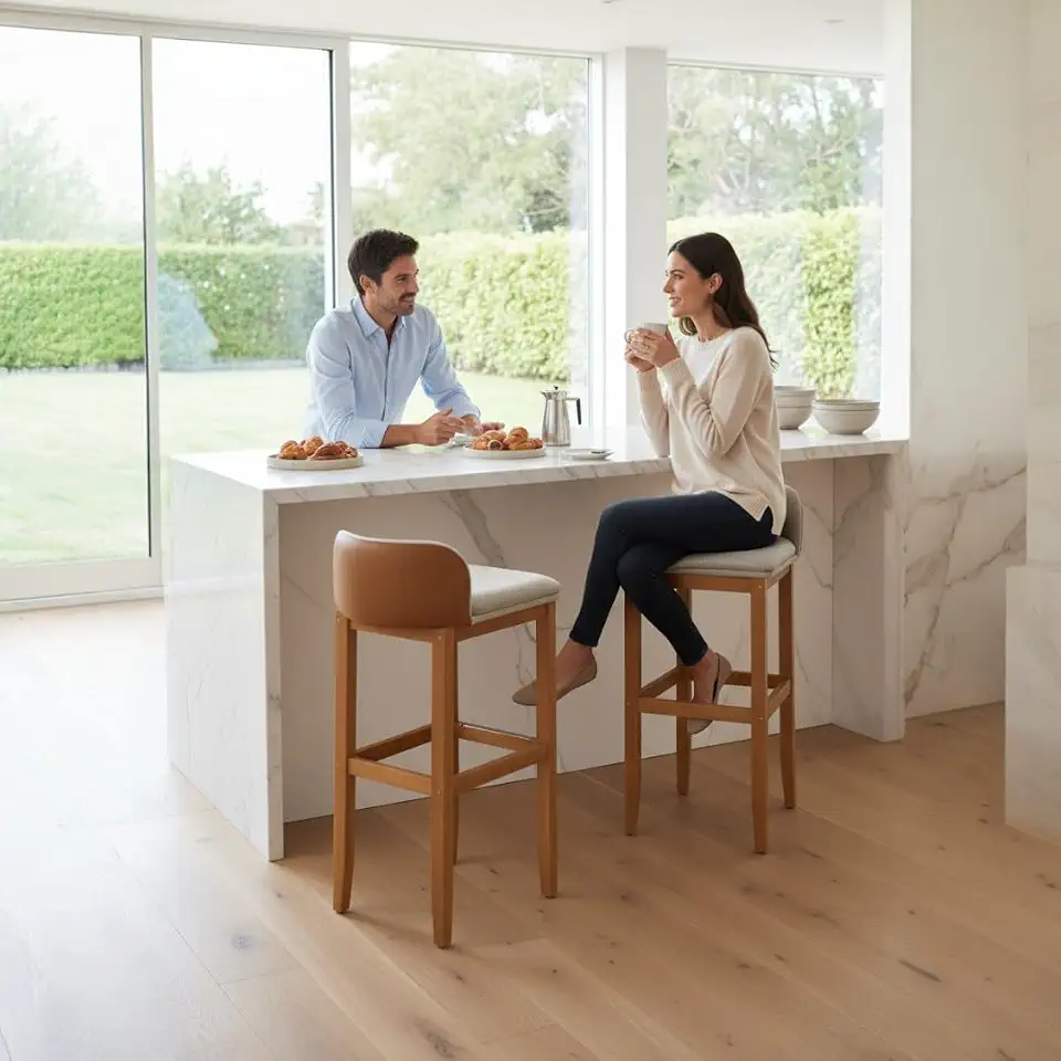 Kit 2 Banquetas Onix Eucalipto Maciço Design em Linho Corino