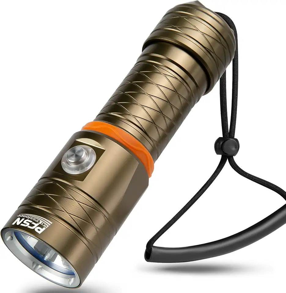 Lanterna de mergulho PFSN com luz de mergulho – Lanterna subaquática de 3500 lúmens para mergulho, distância do feixe de 400 m, dura 20 horas, lanterna recarregável para mergulho, espeleologia, pesca