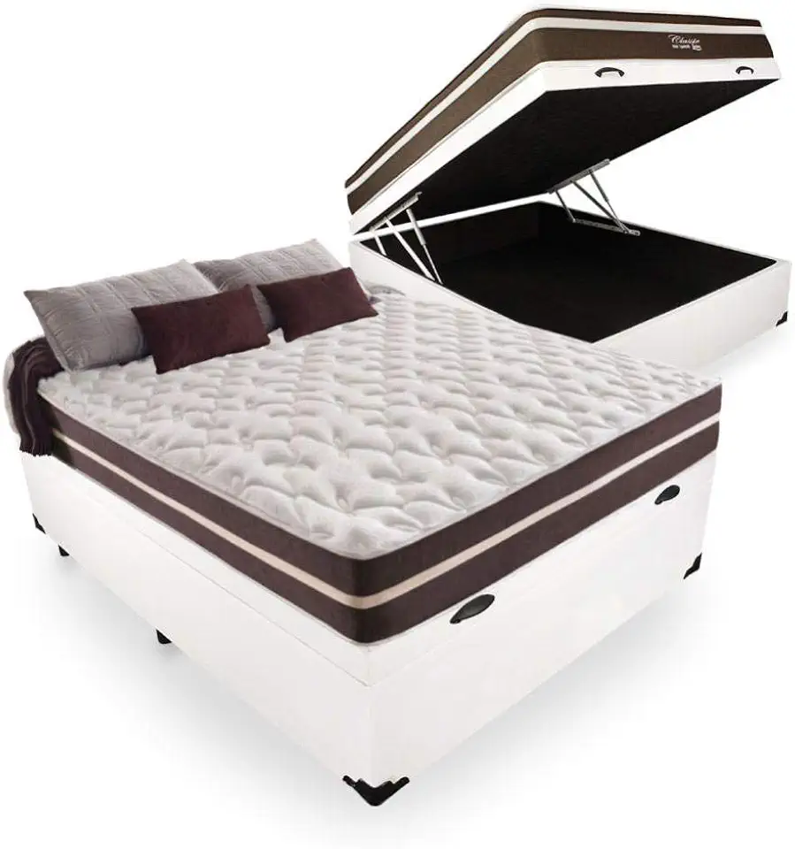 Cama Box Com Baú Casal + Colchão De Molas - Anjos - Classic Superlastic 138cm