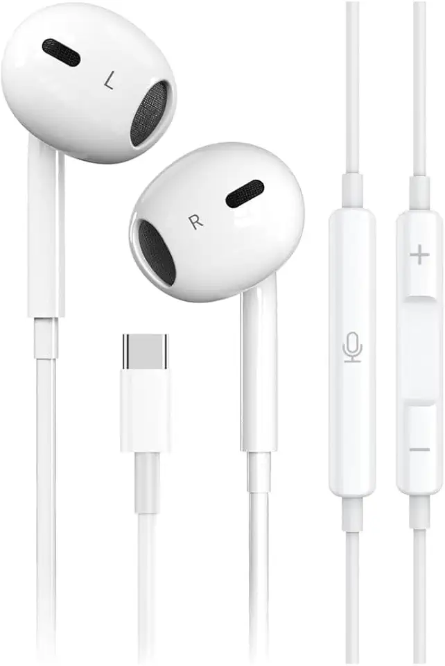 Fones de ouvido USB-C Compatível iPhone 16/15 Pro Max Plus, tipo C, com fio, microfone e controle remoto, para iPhone 16/15 Pro, iPad Pro, Galaxy S23/S22/S21/Ultra Note - Premium