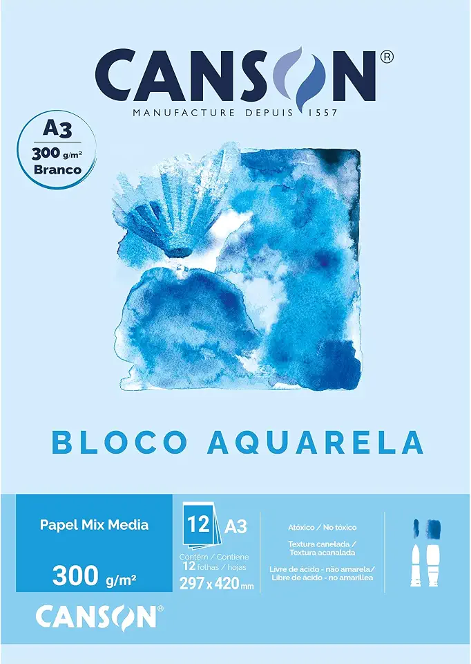 Bloco aquarela A3 300g com 12 folhas Canson