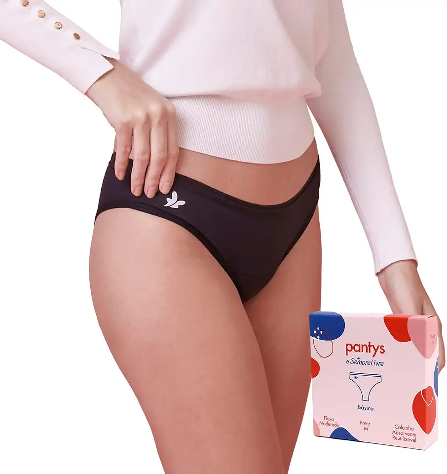 Calcinha Absorvente Menstrual Fluxo Moderado, Pantys e Sempre Livre, Feminino, Preto