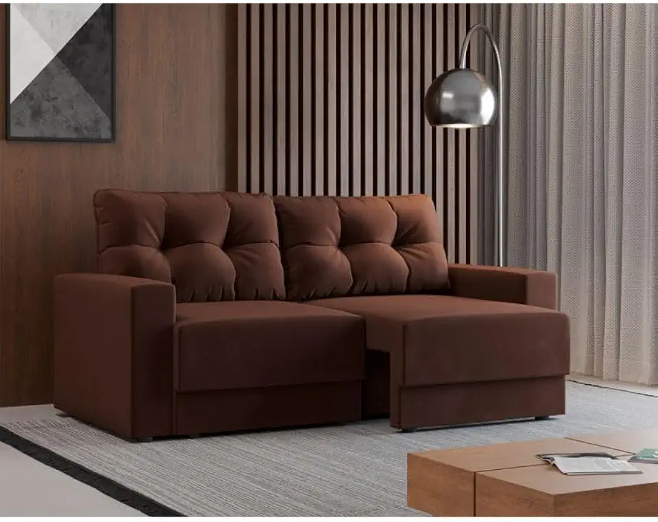 Sofá 3 Lugares Retrátil Lubeck Suede Marrom 140 cm