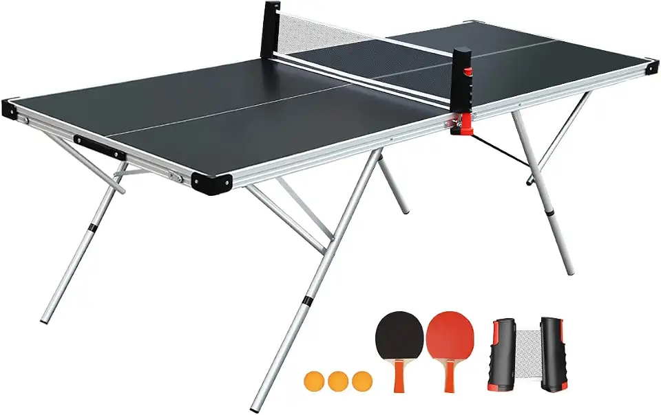 Mini Mesa de Ping Pong, 160x80cm, Mesa Ping Pong Dobravel com Kit 1 Rede Retrátil + 2 Raquetes + 3 Bolinhas Bel, Pode ser Dobrado para Poupar Espaço