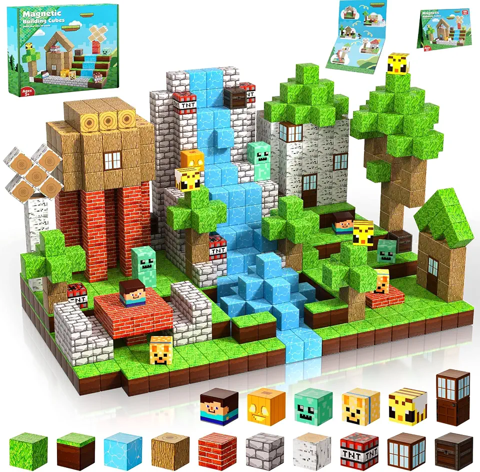 ToyUnited Blocos Magnéticos - 100 Peças De Blocos De Construção Magnéticos, Brinquedos De Cubo Magnético Empilháveis, Conjunto De Construção De Mundo Florestal, Brinquedos Sensoriais Stem Montessori