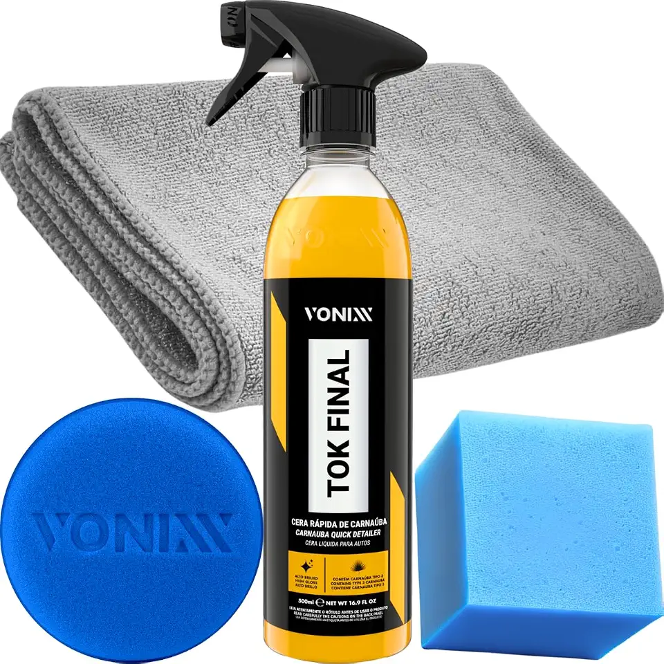 Cera Líquida Carnaúba Finalizadora Proteção Automotiva Tok Final Vonixx + Pano Microfibra Aplicador de Espuma