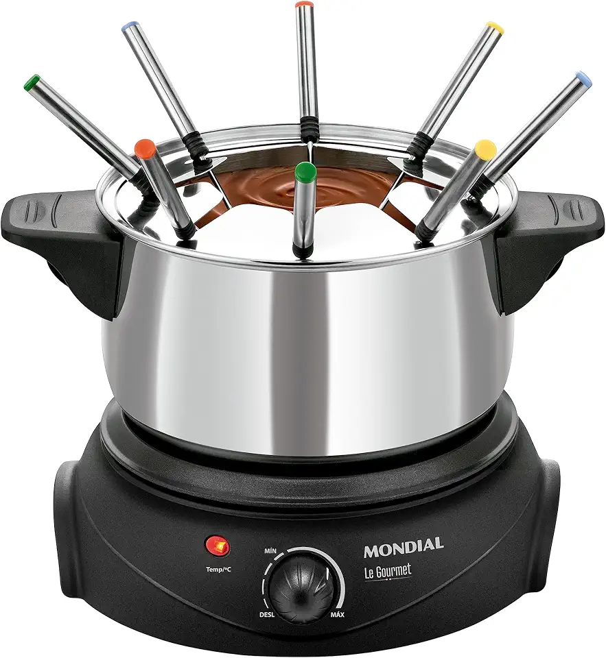 MONDIAL Panela Elétrica de Fondue, Preto/Prata, 1200W, 110V - FD-02