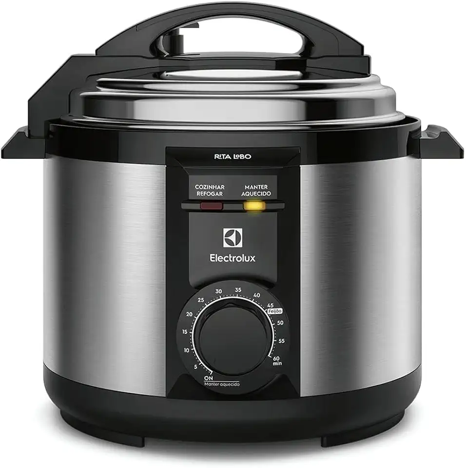 Panela pressão elétrica Electrolux capacidade 5L silenciosa, segura 9 travas, segurança timer feijão manter aquecido, alça antitérmica PCE20 inox 127v por Rita Lobo.