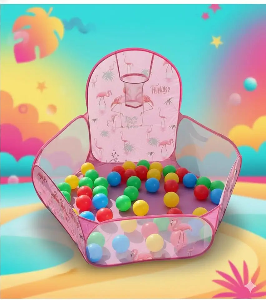 Mini Piscina de Bolinhas Rosa + BOLINHAS Coloridas com Cesta de Basquete Interativo Dobrável Infantil Para Crianças Portátil Brinquedo Presente Meninas Brinquedo Educativo Para Parques, Quarto, Férias
