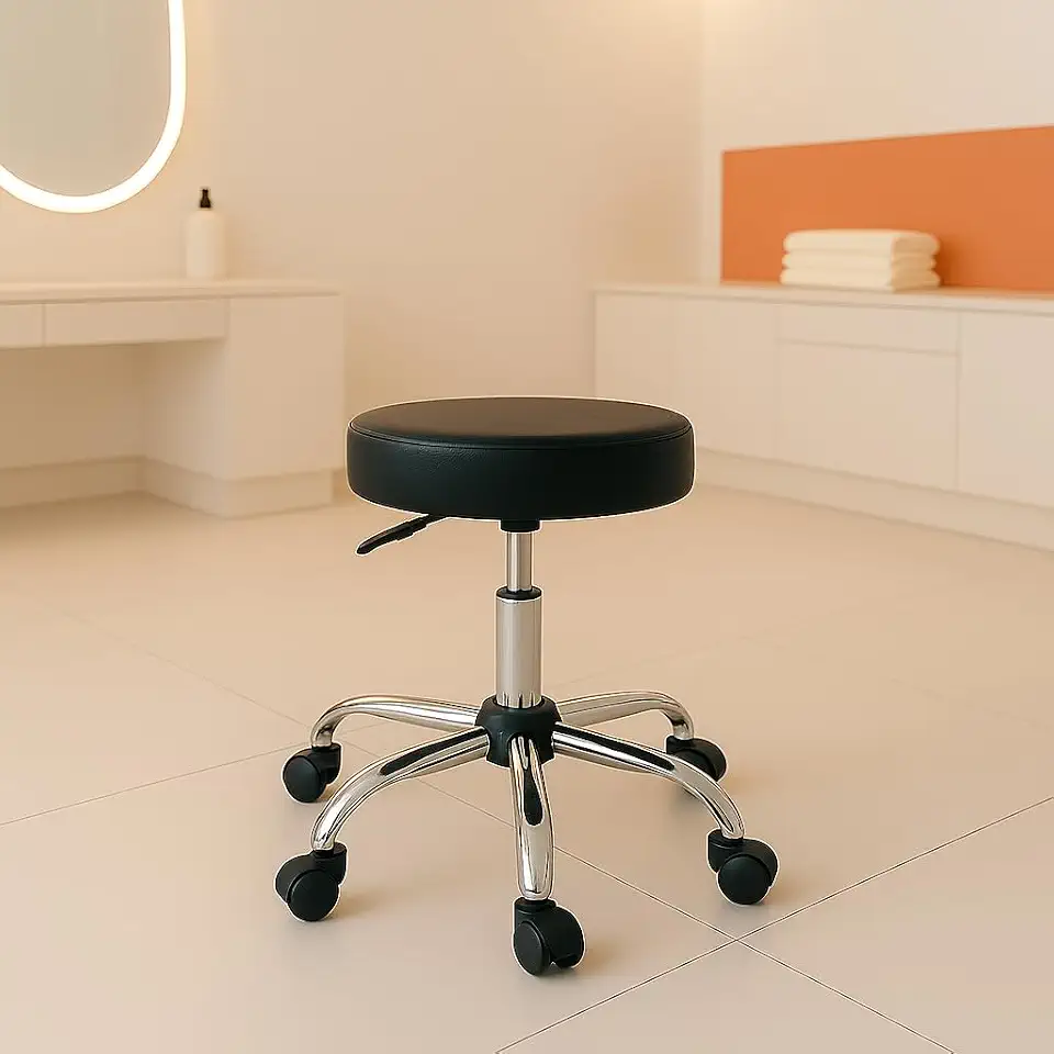 Cadeira Mocho Cromado Para Estética Designer Sobrancelha Giratório S/Encosto Clinica Massagista Tatuador