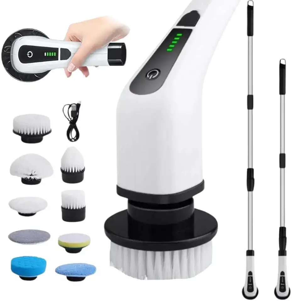 Esfregão Elétrico Giratório Sem Fio 9 em 1 Premium | Limpeza Pesada 360° para Banheiro, Cozinha, Piso e Carro | Recarregável