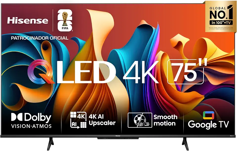 Hisense Smart TV UHD 4K QLED 75" Polegadas 75Q6N Google TV com HDR10+, Dolby Atmos, Modo Esporte, Modo Jogo Plus e Compatível com Alexa