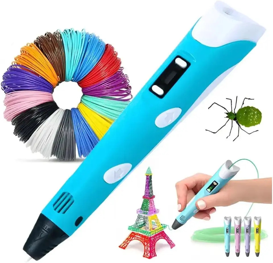 Caneta 3D com LCD, Inclui Filamentos Coloridos, Brinquedo Educativo para Desenho e Criação Artística Para Adultos e Crianças, Cabo USB incluso - produto premium