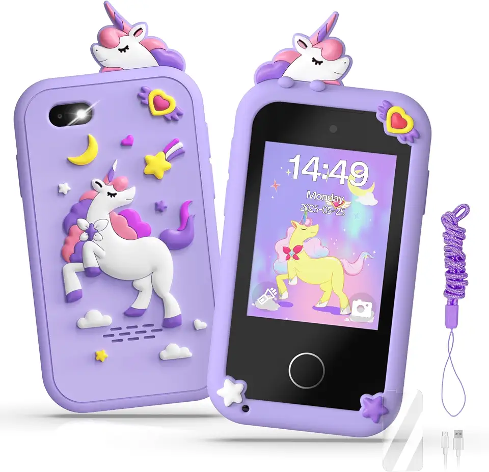 Brinquedos de smartphone para meninas, presentes de aniversário de Natal para meninas de 3 a 10 anos, brinquedos para telemóvel com ecrã táctil de 2,8 polegadas, 20 jogos de aprendizagem