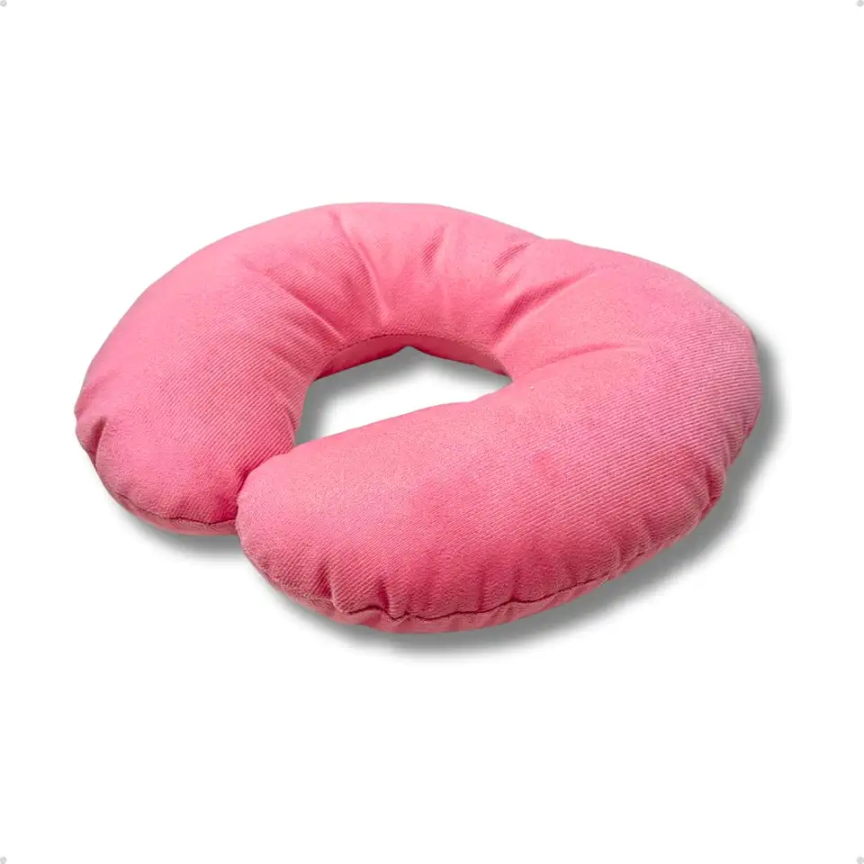 Travesseiro de Pescoço para Viagem Rosa Suede Encosto Apoio Avião Descanço Formato U Macio Confortável Portátil