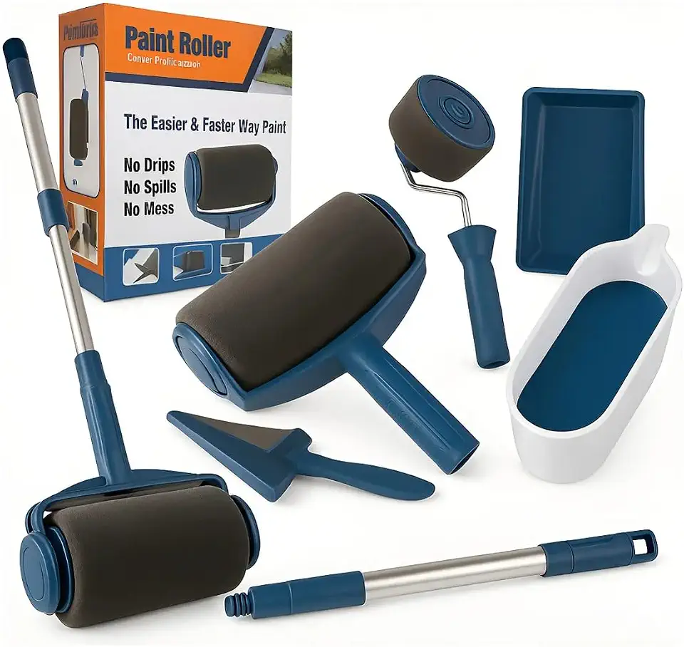 Kit Pintor Rolo Mágico com Reservatório 8 Peças, Preto, Sistema Antirrespingo, Inclui Pad para Cantos, Bandeja, Copo Medidor