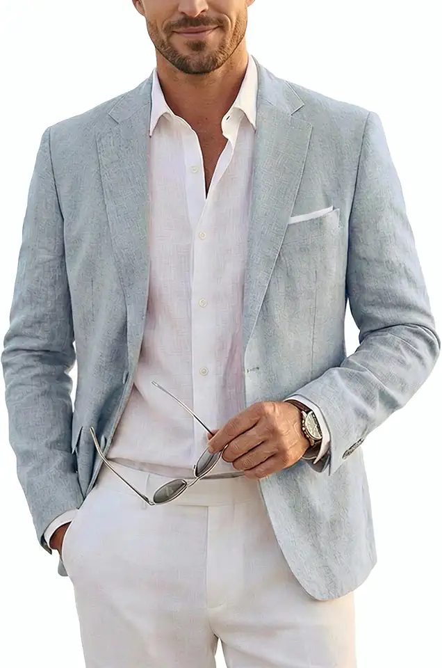 Blazer masculino slim fit de linho com dois botões, casaco esportivo leve para uso diário