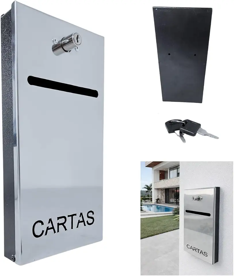 Caixa de Correio Slim Frontal 30cm x 15cm Frente Inox Espelhado com 2 Chaves