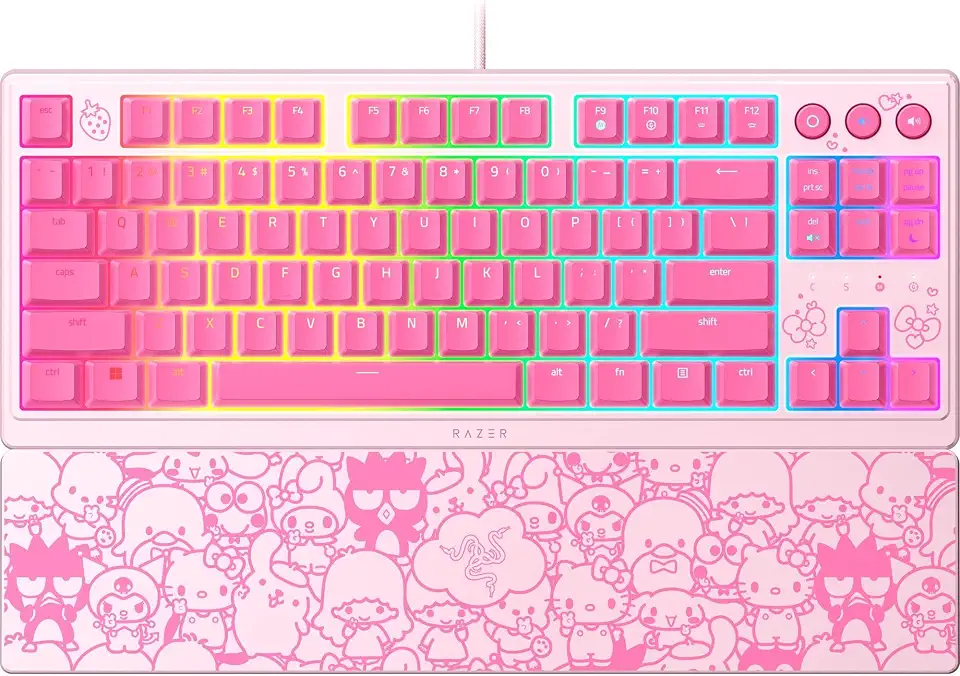 Razer Teclado para jogos Ornata V3 TKL: teclas de perfil baixo - Interruptores de membrana mecânica - Teclas revestidas com UV - Teclas de mídia retroiluminadas - Iluminação RGB de 8 zonas - Cinta