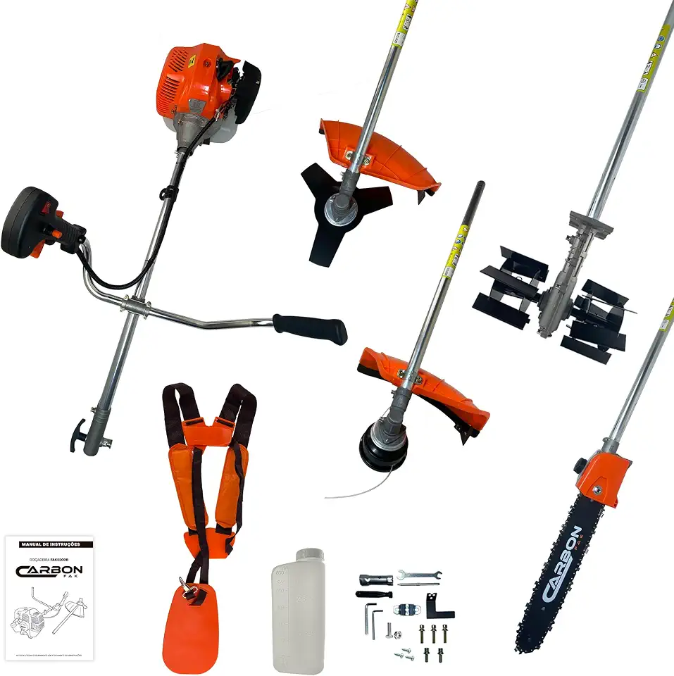 Roçadeira Bipartida Gasolina 52cc 2,5HP Multifuncional 52cc Com Enxada Rotativa + Sabre Motopoda de Galhos Carbon Fak