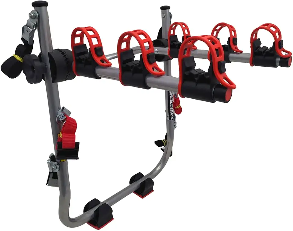 Suporte para bike Transbike para 3 bicicletas Prata tira Vermelha Sedan Hatch