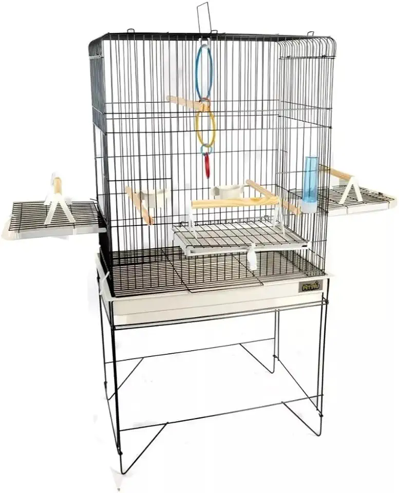Viveiro Gaiola Confort Triplex para Calopsita e Aves com Argolas, Comedouros e Bebedouro (Black/Branco)