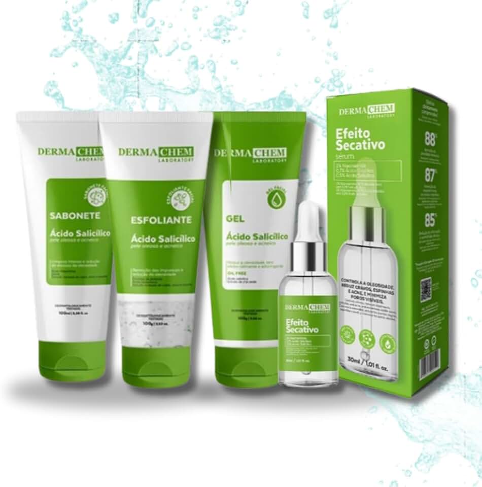 Kit Skincare Acido Salicilico Pele Oleosa + Sérum Secativo - 4 Itens 87% de EFICÁCIA COMPROVADA