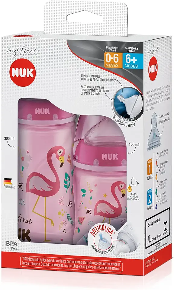 NUK Kit Mamadeira My 1St S1 150Ml S2 300Ml Girl - Rosa 2 Unidades
