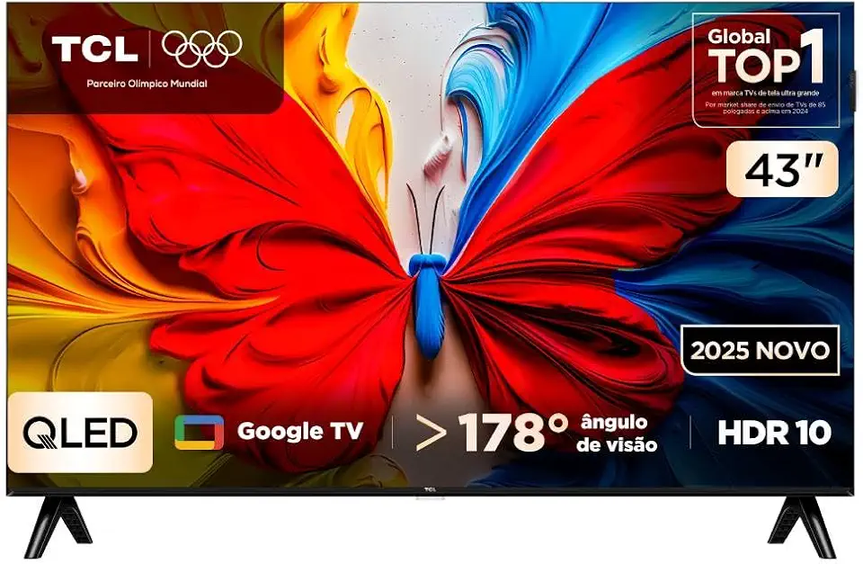 TCL, Smart TV, 43 Polegadas, HD QLED, WiFi, Bluetooth, Google TV, 2 HDMI, HDR10, Dolby Audio, 43S5K