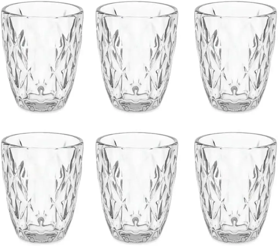 Kit 6 Copos Baixos Diamond 300ml Vidro Grosso Diamante Luxo e Qualidade