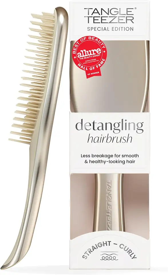 Tangle Teezer - Escova de cabelo desembaraçadora The Ultimate Detangler Chrome para todos os tipos de cabelo. Ideal para usar em fios molhados. Cor: Neo Gold